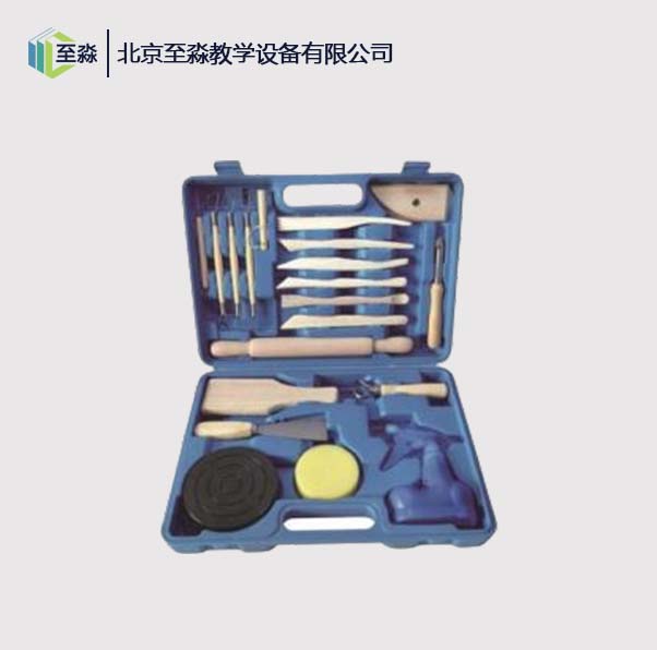 泥工工具_中小学陶艺教室器材_黄杨木雕塑塑形工具带转台工具箱.jpg